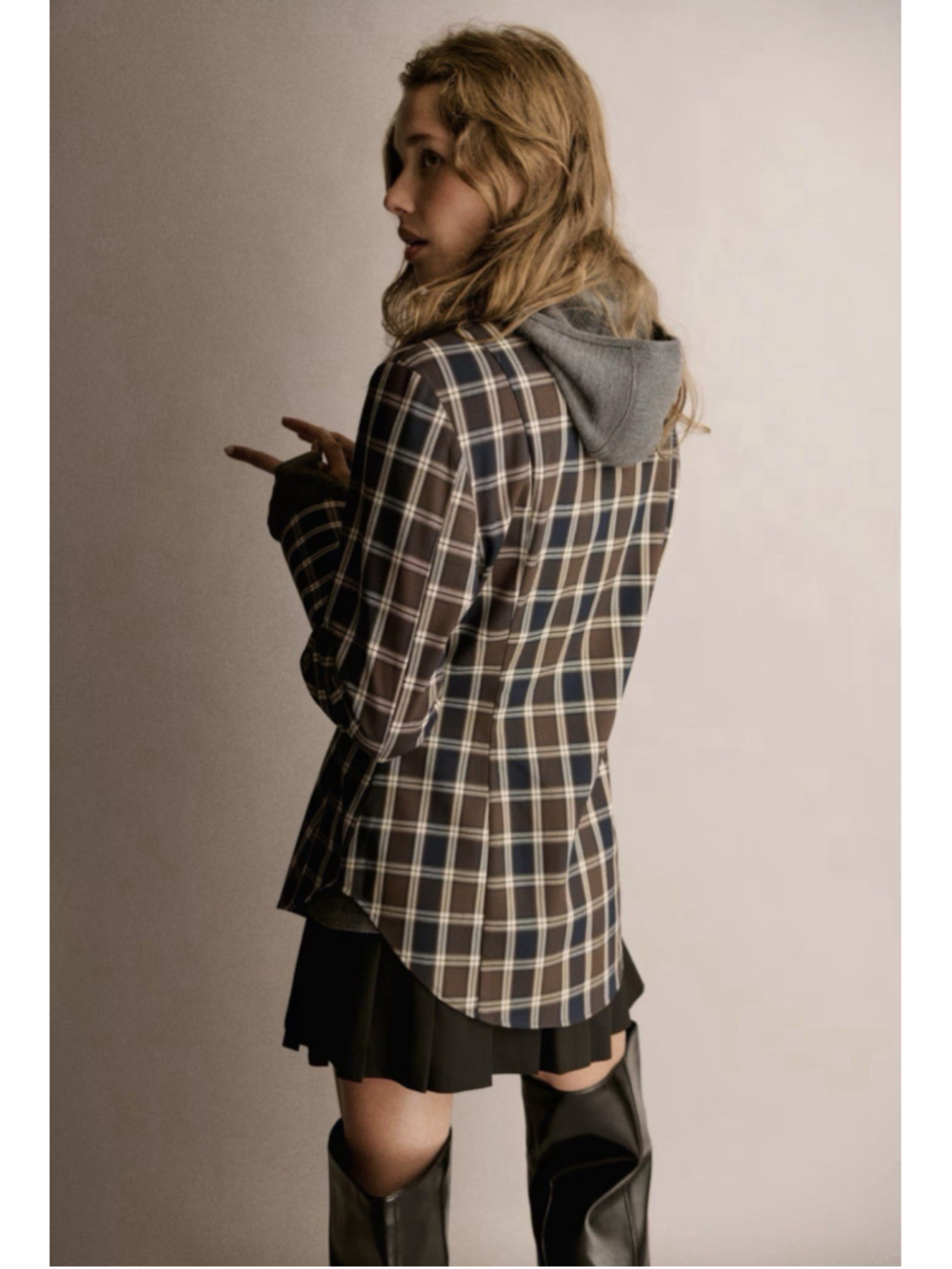 TOTEME Kimono Sleeve Poplin Shirt Tailored Plaid Brown Navy Check EU 42 NWOT - Picture 3 of 13